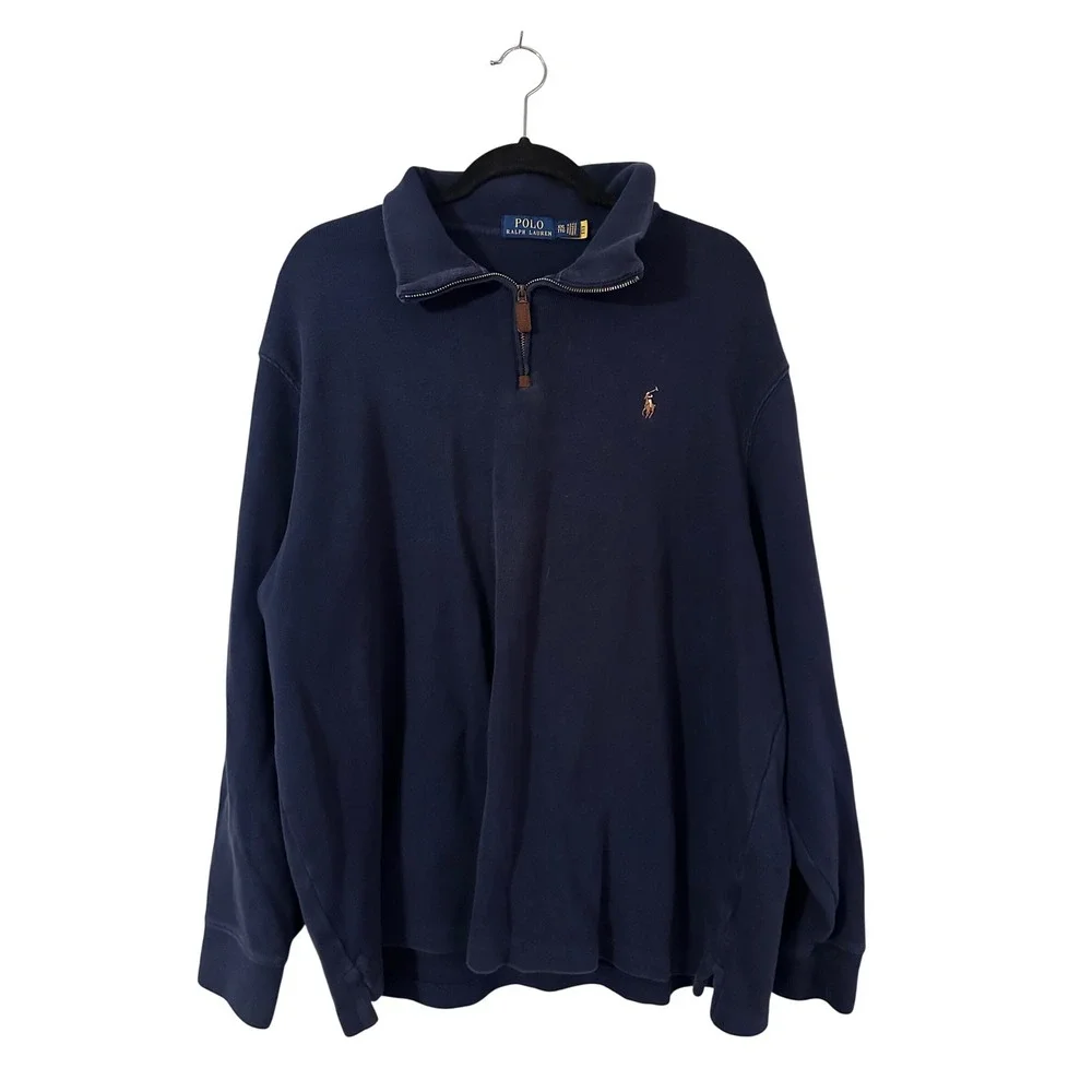 Ralph Lauren Polo‎ Mens XXL Navy Blue Cotton 1/4 Zip Long Sleeve Pullover Preppy